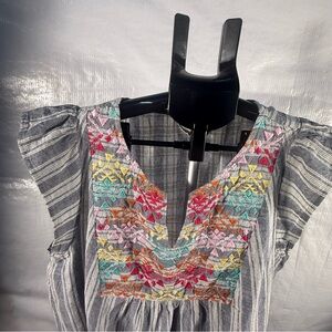 Savanna Jane Striped Blouse with Colorful Embroidery